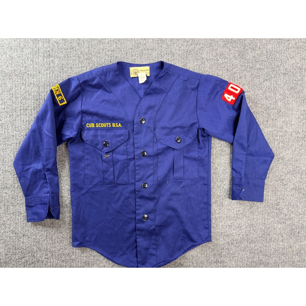 Vintage Boy Scouts of America Cub Scouts Shirt Blue Cotton Size 11 Patch 40